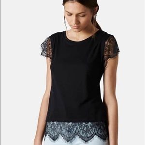 Topshop Eyelash Lace Trim T Shirt